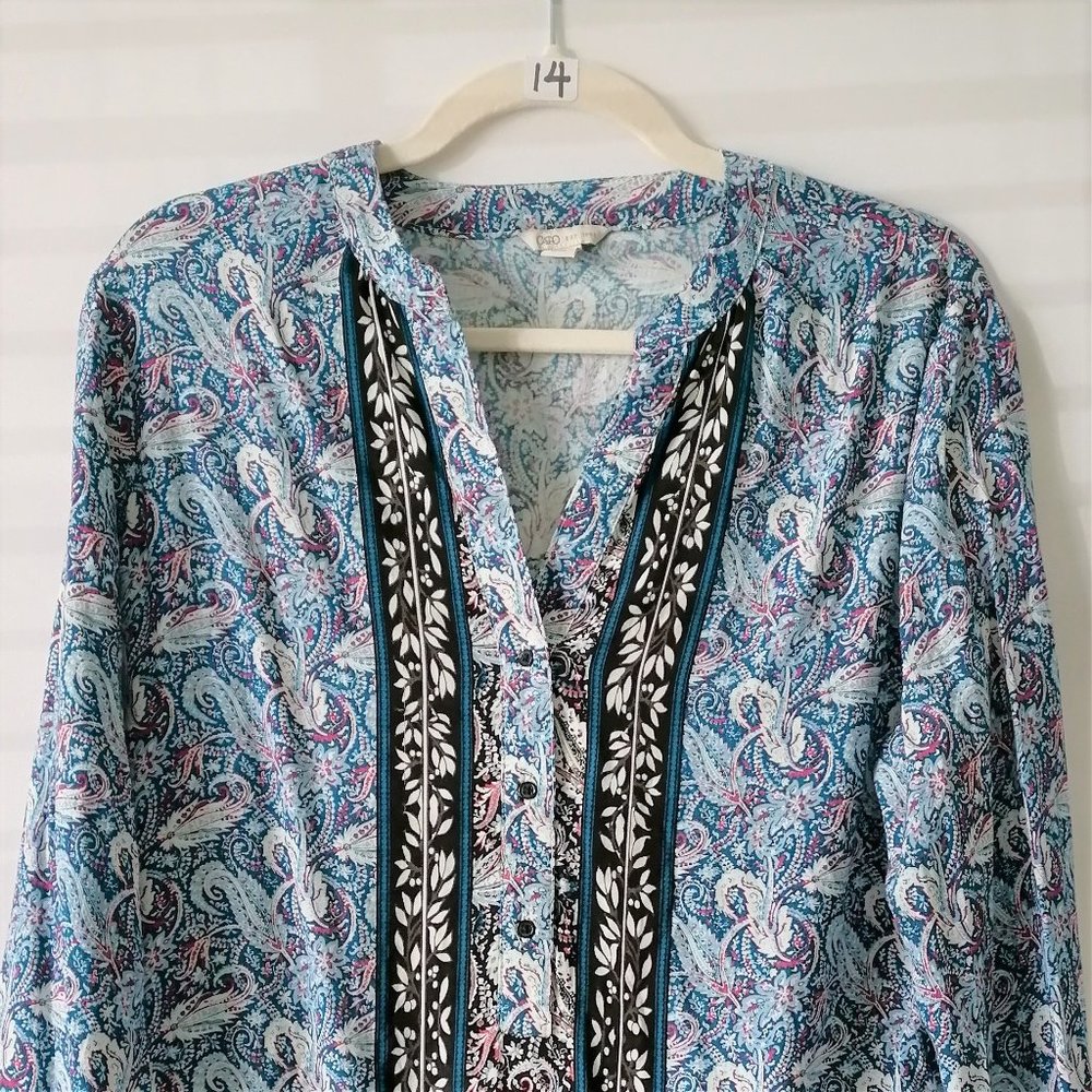 Cato Est. 1946 Womens Multicolor Paisley Print Roll Tab Sleeve Blouse Top Size L - Picture 3 of 8